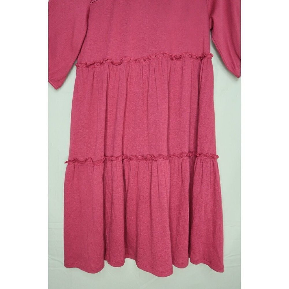 Knox Rose Tiered Dress Ruffle Crinkle Short Sleeve Knee Length Red Women's XS - Picture 4 of 10